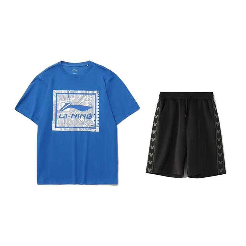 

Спортивный костюм унисекс Li Ning с принтом логотипа, круглым вырезом, короткими рукавами, удобный, модный, повседневный, AHSUA15-3+YKSV129-2 S