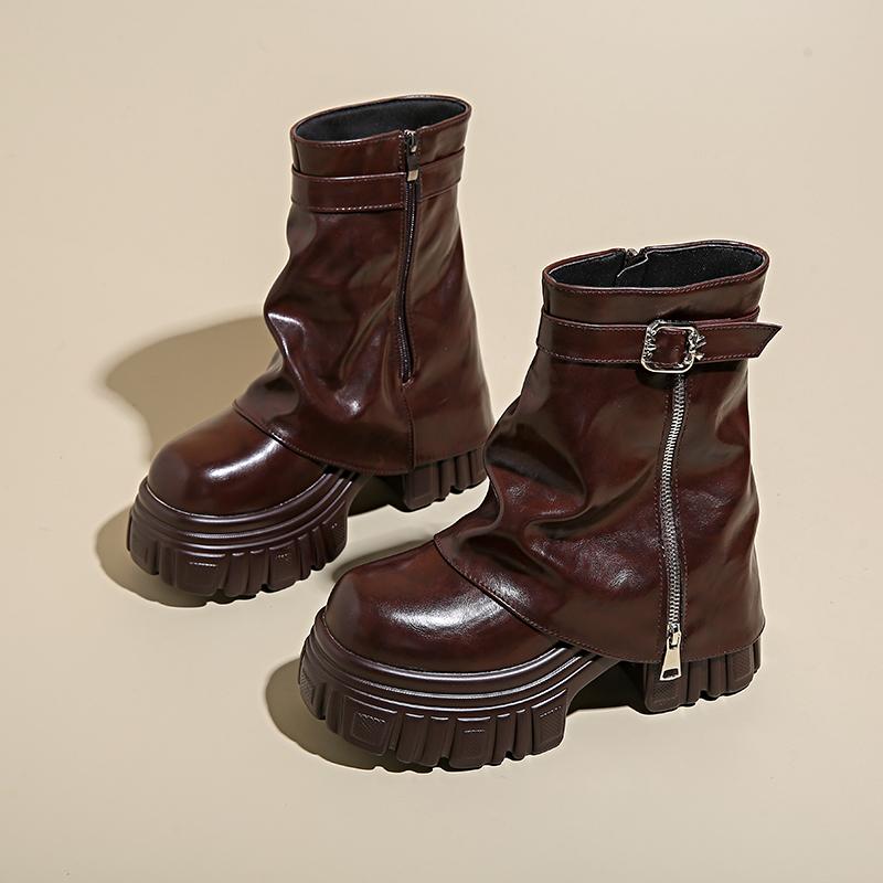 

Женские роскошные ботильоны на платформе с высоким каблуком, кожаные ботинки в стиле панк, брендовые трендовые новые массивные туфли в стиле ретро Chelsea Botas Mujer 36