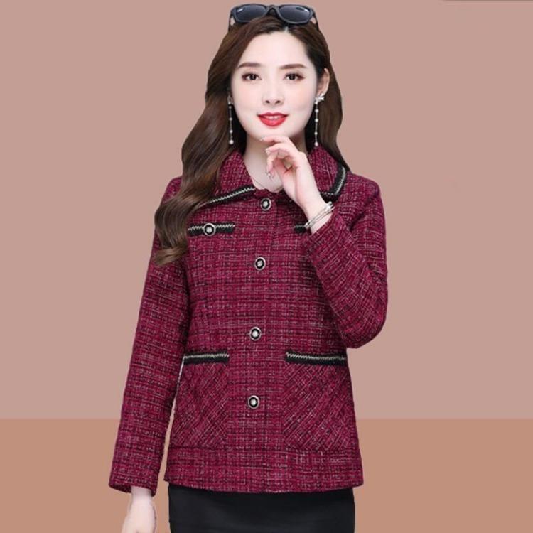 New French Jacquard Plaid Coat Women Loose Short Spring Autumn Clothes