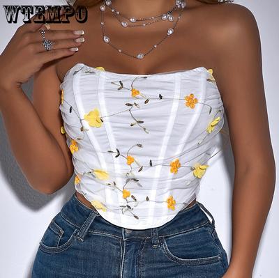 Europe and America Street Fashion Flower Embroidery Fishbone Mesh Yarn Have Cash Less Than That Is Registered In The Accounts External Strapping