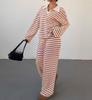 2025 Autumn Winter Striped Lapel Knit Top & Casual Trousers Set