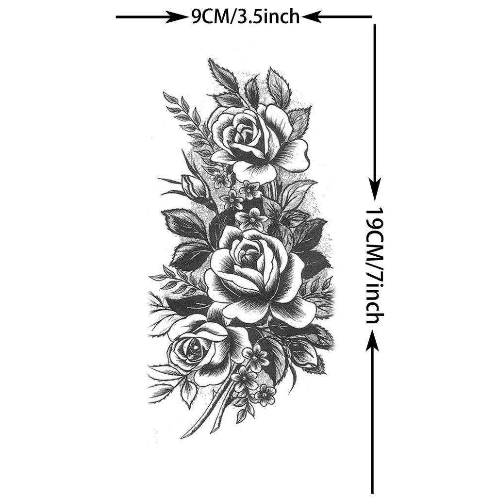 1 Sheet Black Flower Temporary Tattoos For Women Girls Realistic Fake Flora Floral Peony Tattoo Sticker Body Art Painting Decal