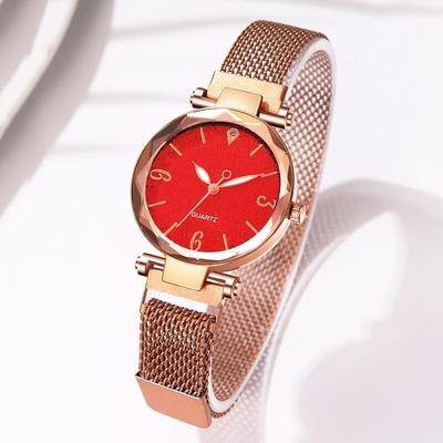 Zegarek Damski Luksusowa Moda Damski Zegarek Kwarcowy na Bransolecie Prosty Damski Zegarek Magnetyczny z Paskiem Siatkowym w Kolorze Różowego Złota Relogio Feminino