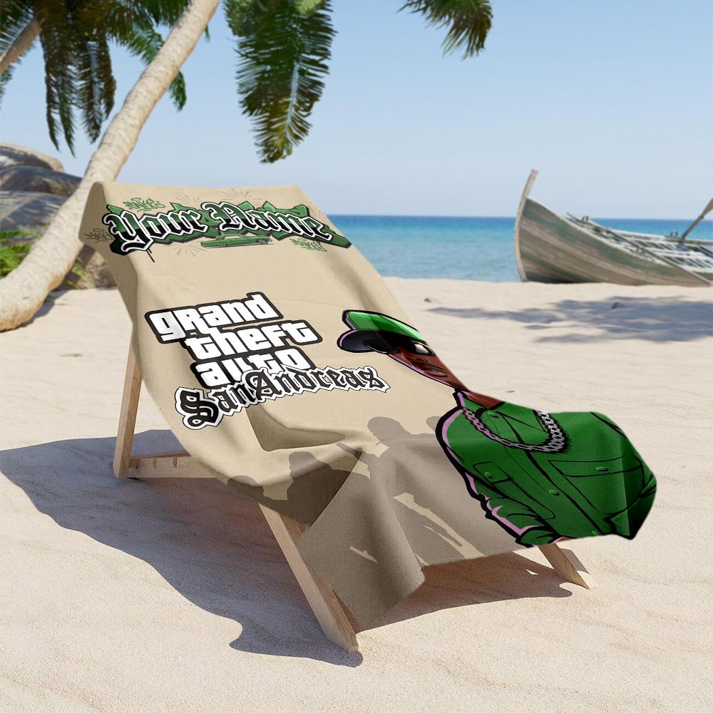 Gta Personalized Text Beach Towel Super Soft Microfiber Quickdry Fabric Perfect for Traveling Yoga Camping and Swimming