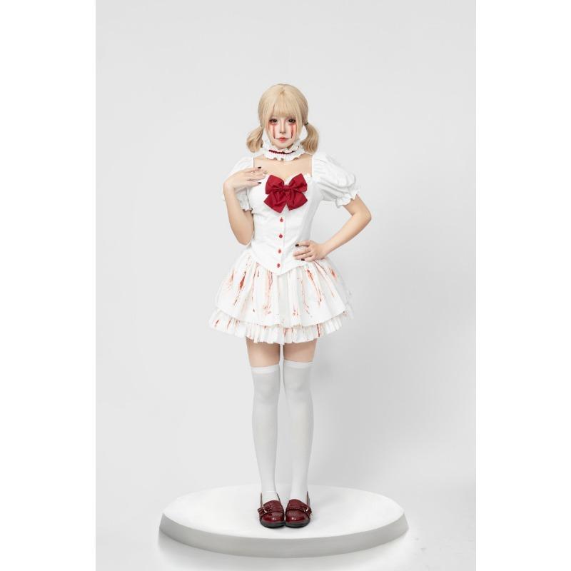 

Хэллоуин, вампирский хоррор, окровавленная кукла-призрак, белый готический костюм горничной для вечеринки S