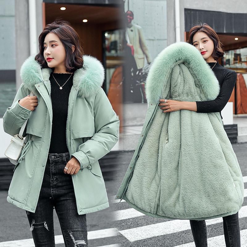 

Women s Korean Style Oversized Hooded Parka with Fur Collar – Velvet Thickened for Autumn and Winter. XL [120-135 lbs]