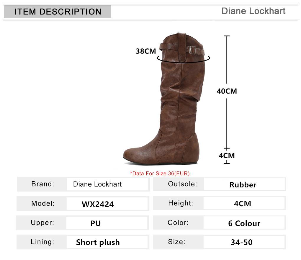 Fashion Women Mid-Calf Boots PU Pleated Boots Female Round Toe Shoes Concise Height Increasing Flat Shoes Autumn Winter 2025 Size 34-50