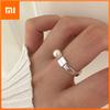 925 Sterling Silver Geometric Letter Pearl Rings For Women Men Simple Korean Fashion Open Adjustable Handmade Ring Couple Gifts