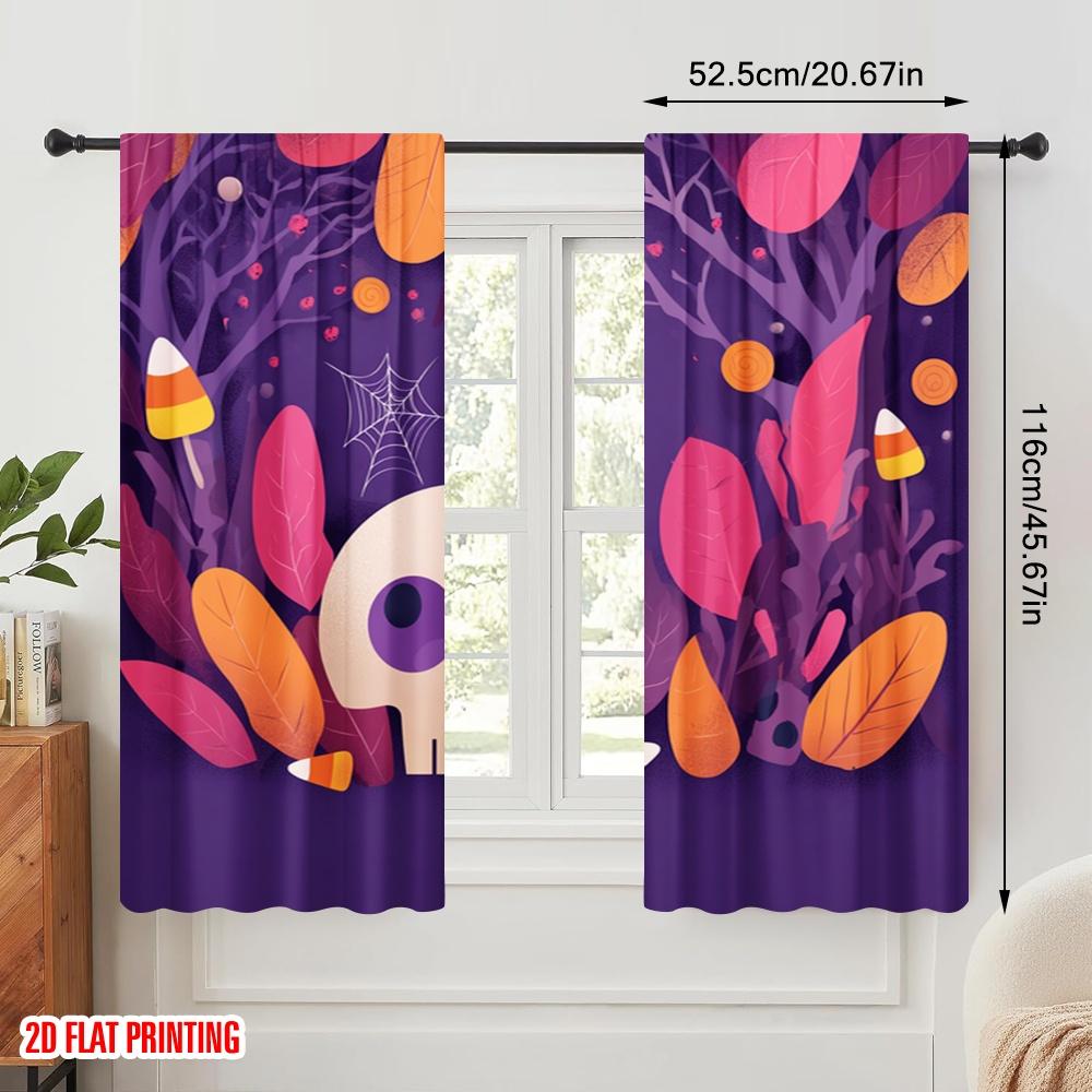 2pcs,2D Plane Printing Curtains&Window Treatment Skull (1) Versatile 100% Polyester (without Rod) Decorations For Home for
