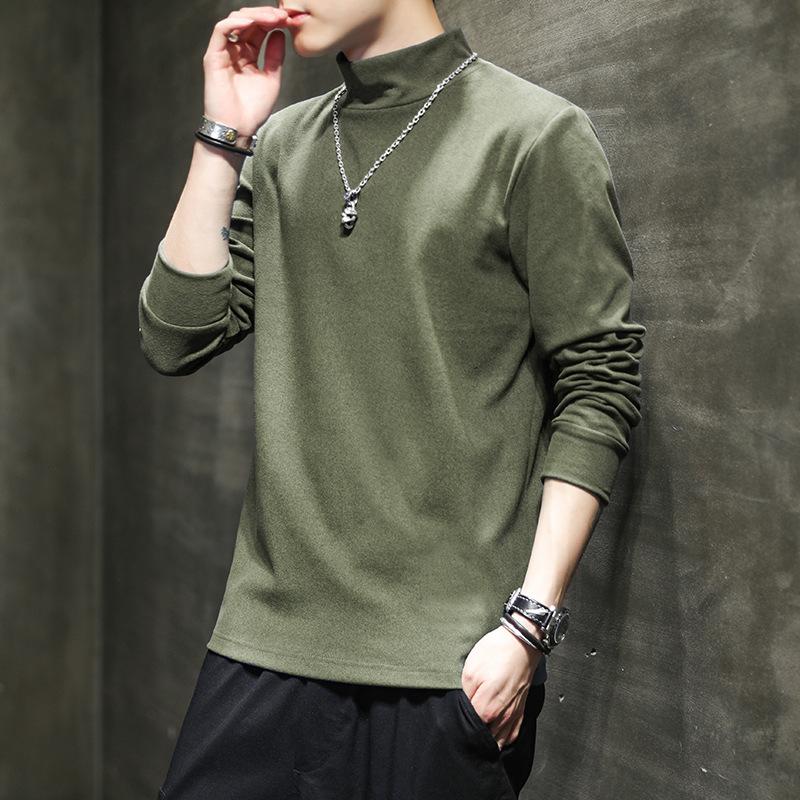 Developer Half Turtleneck Base Shirt Men's Autumn and Winter Warm Long-sleeved T-shirt Underwear Double-sided Velvet T-shirt Men's Top