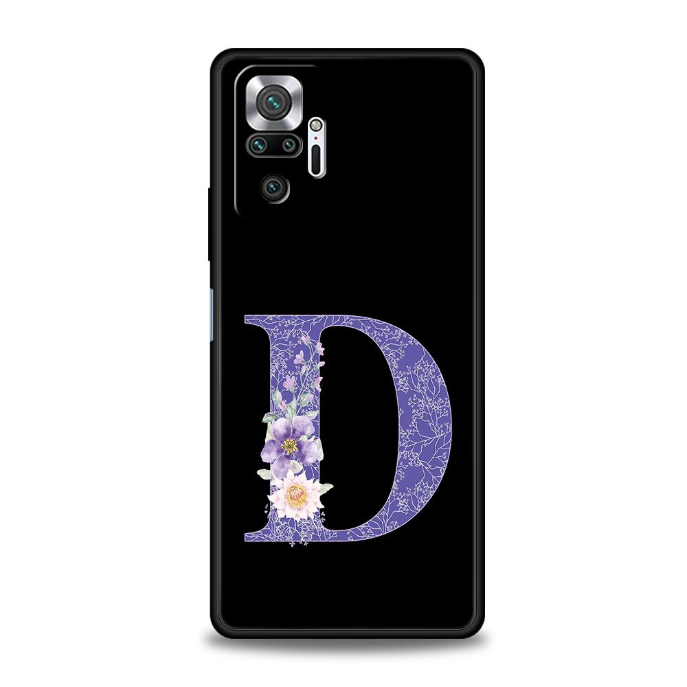 Initial Letter Retro Purple Flower Phone Case For Xiaomi Redmi Note 14 5G 13 12 10 11 Pro Plus 4G 14C 13C 12C 10C 9C TPU Cover
