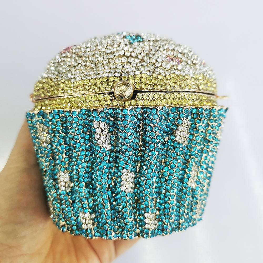 

Stones Blue Mini Cupcake Shaped Evening Bag Women Crystal Clutch Purse Bling Prom Party Diamond Handbags Weddings Dinner Clutch 9cmX9cmX9cm