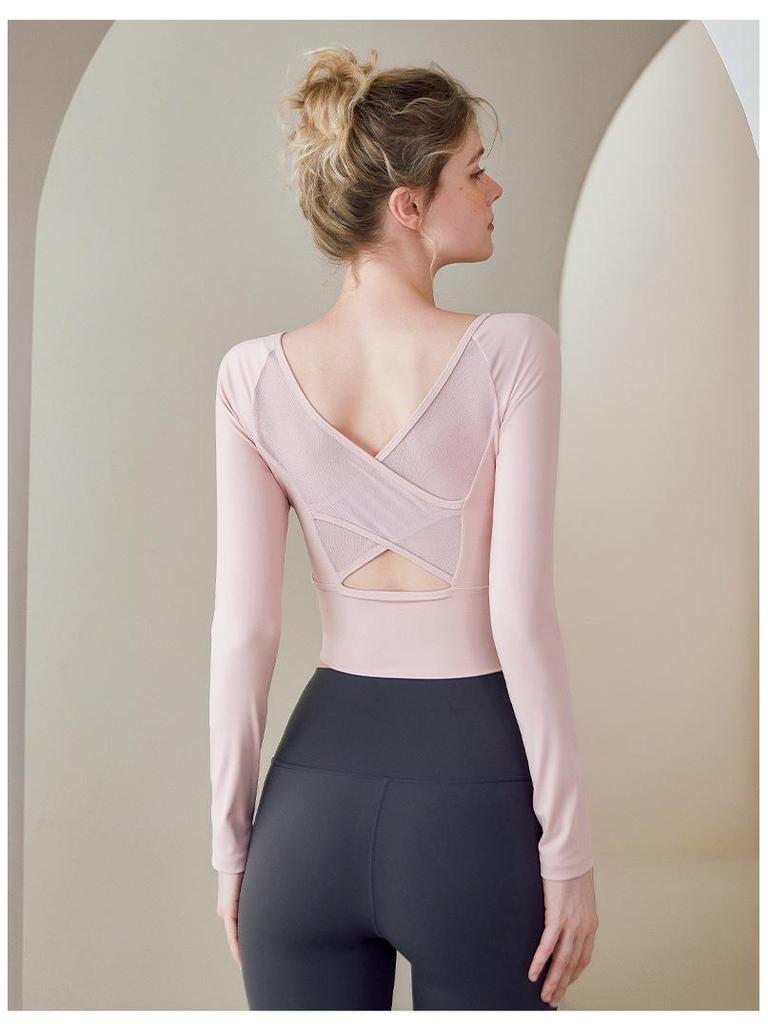 Women's Summer Yoga Top: Long Sleeve, Mesh Back, Stylish Fitness Wear
