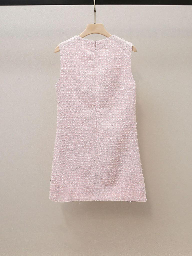 Jesienna sukienka kamizelka SP: Francuski Styl Słodki, Teksturowany, Kokardka Z Koralików, Z Kieszeniami