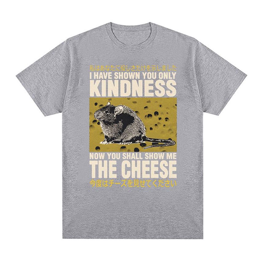 Japanische Ratte Zeig mir den Käse Lustiges Grafik-T-Shirt Unisex Damen Retro Gothic Kleidung T-Shirts Harajuku Übergroßes Baumwoll-T-Shirt