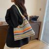 Bohemian Multicolored Striped Handbag with Tassel Decoration  A Lightweight Beach Bag Suitable for Travel, Vacation, and Leisure