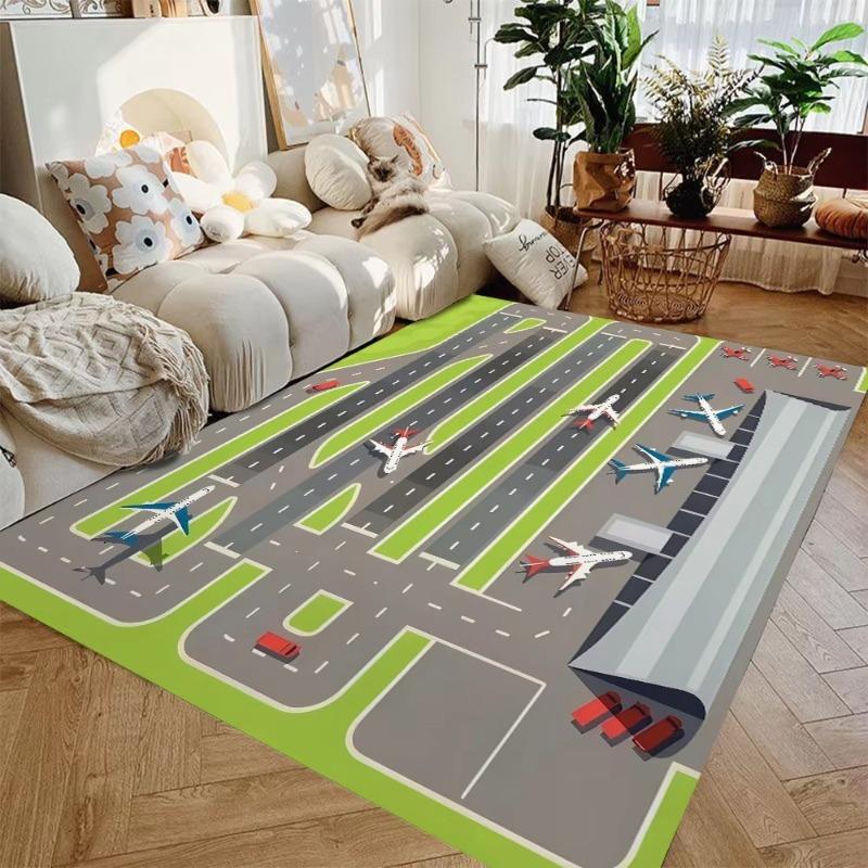 Flughafenteppich, Fliegenteppich, Startbahnteppich, Wohnzimmerteppich, Kinderteppich, rutschfeste Bodenmatte, Teppich für Kinderzimmer, Geschenk für Kinder