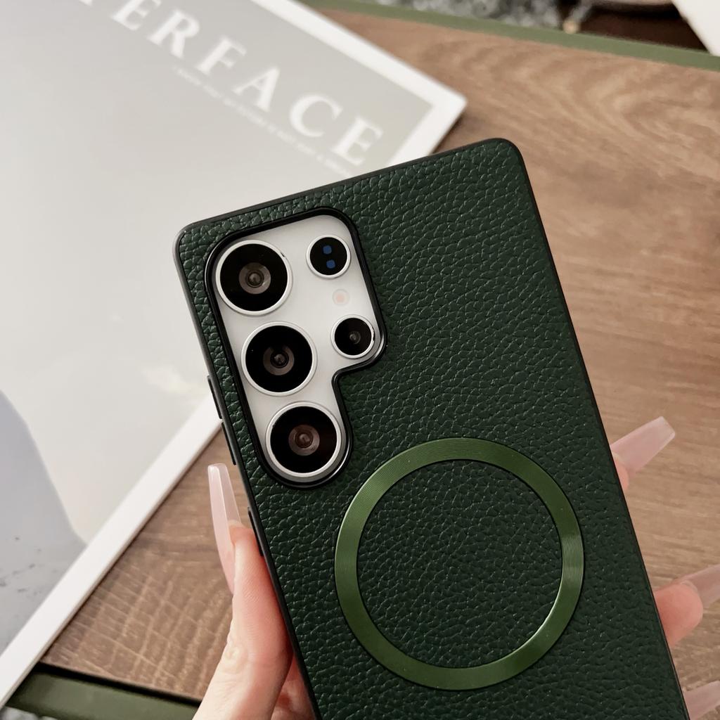 For Samsung Galaxy S25 Ultra Case Compatible with MagSafe PU Leather+TPU Phone Back Cover