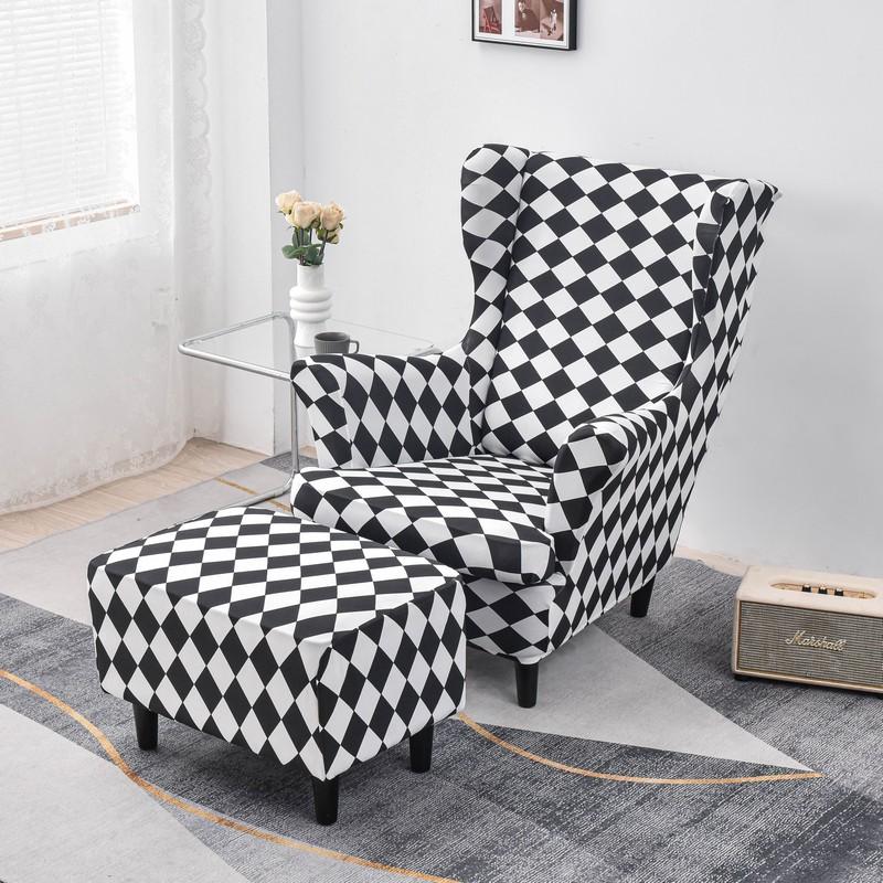 

Stretch Wingback Chair Sofa Slipcover 2-Pieces Sofa Cover Furniture Protector Couch Soft with footrest cover universal size