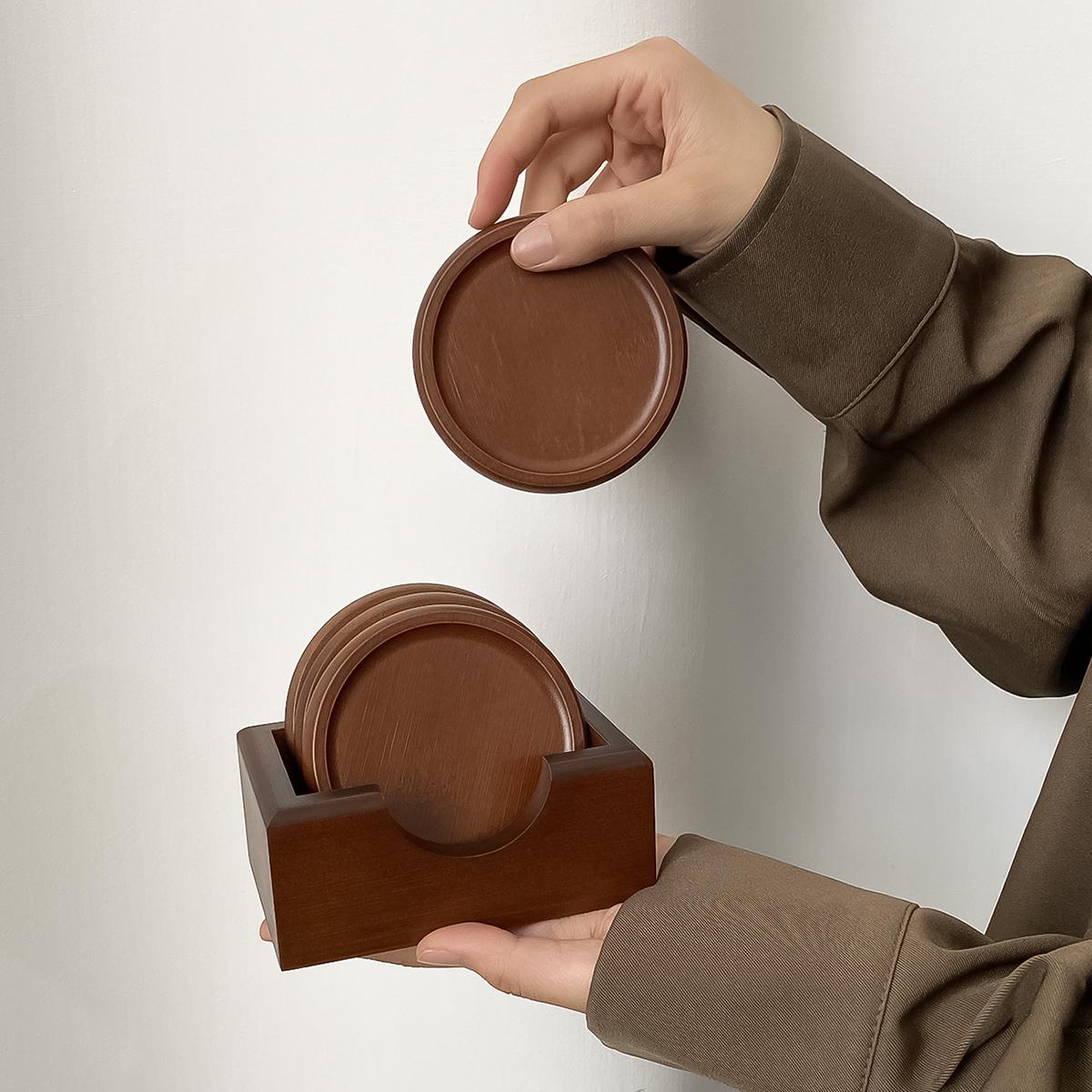 

4Pcs/1Set Bamboo Coaster Creative Insulated Tea Ceremony Tea Coaster Holder GlassCup Mat Solid Wood Coffee Coaster Home Oven Mittsing Table Decoration S&Round