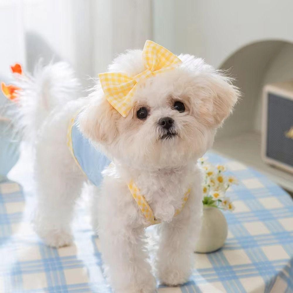 Breathable Summer Puppy Clothes Bow Clip Dog Clothing with Bow Clip Cute Dog Vest Girls Pet