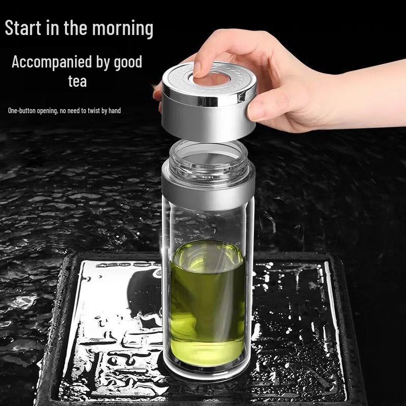 One-Touch Double-Layer Glass Travel Mug