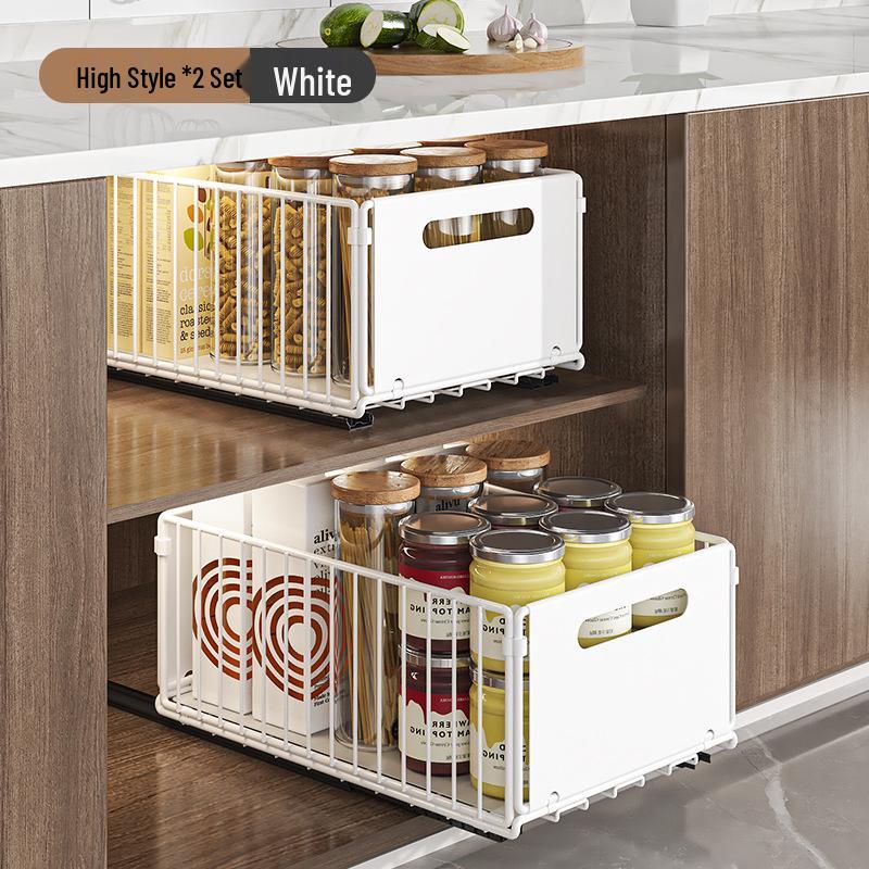 

Двухъярусная выдвижная полка для кухонной мойки для хранения приправ и закусок Two Sets High Single Layer White