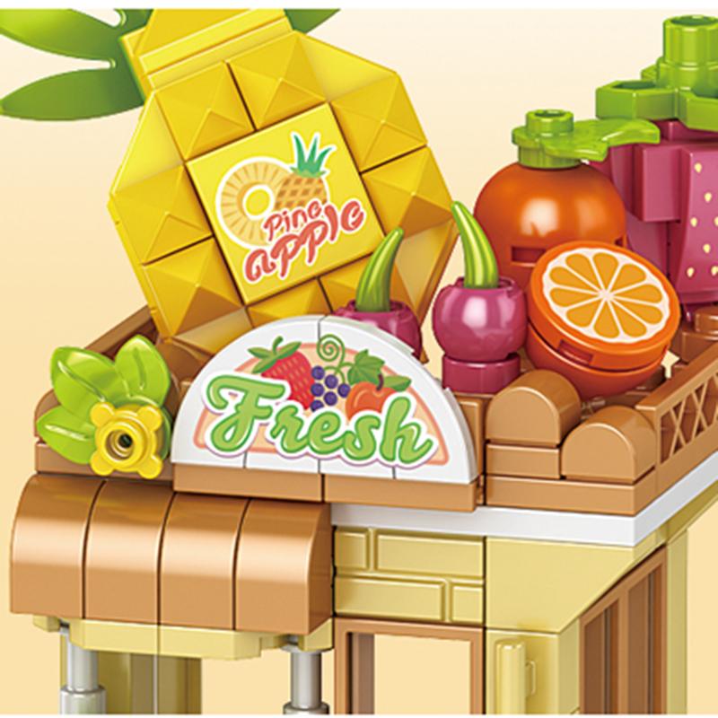 Stadt Bausteine Obstladen Blumengeschäft Hausmodell Set Desktop Deko Kinder DIY Spielzeug Weihnachts- Geburtstagsgeschenk