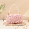 Elegant Women 3D Rose Floral Shoulder Bag Romantic Flower Pattern Pearl Handle Detachable Chain for Prom Graduation