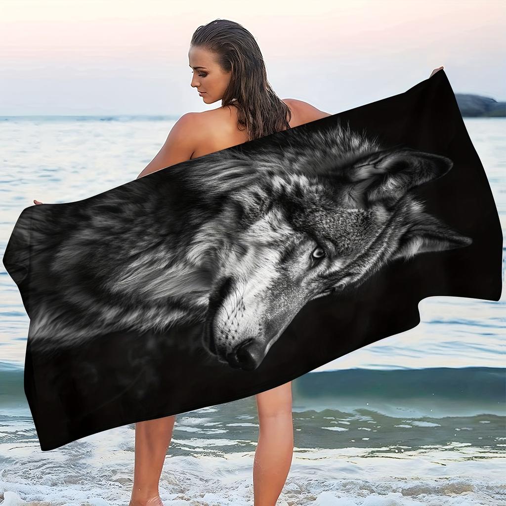 1 stuks Coole Wolf Patroon Strandlaken, Zomer aan Zee Microvezel Strandlaken Badlaken, Strandlaken Voor Yoga Zwembad