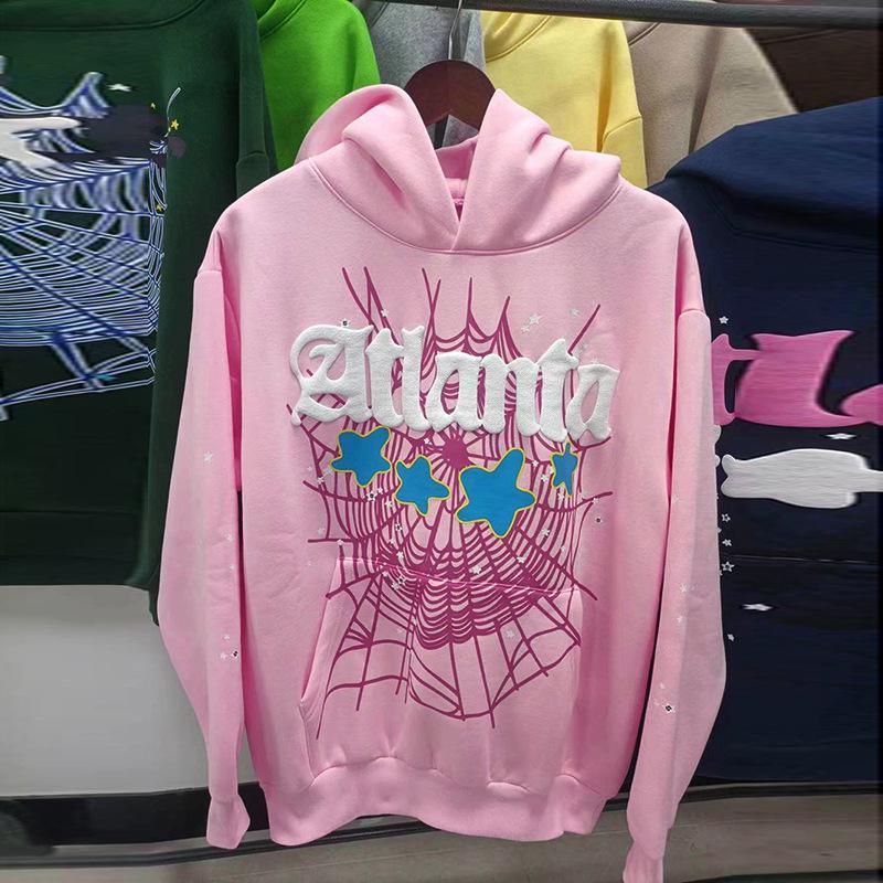 Tungvikts Huvtröja med Spindelnätsmönster i Skumtryck (450G)