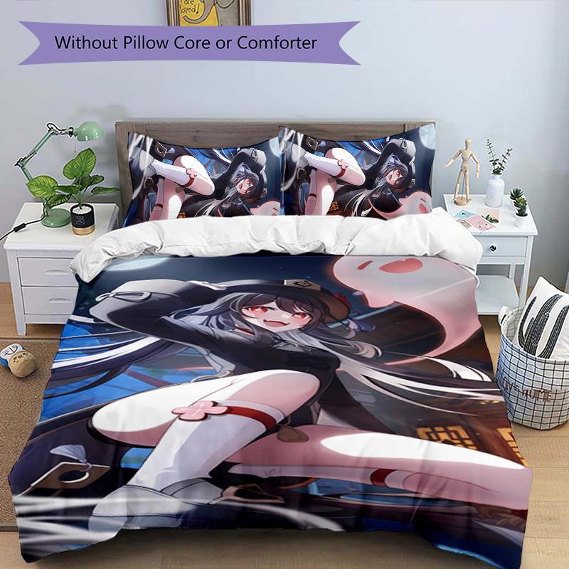 3pcs Genshin Impact characters7 pattern bedding set duvet cover set includes duvet cover &pillowcases, perfect all season bedroom decoration & gift