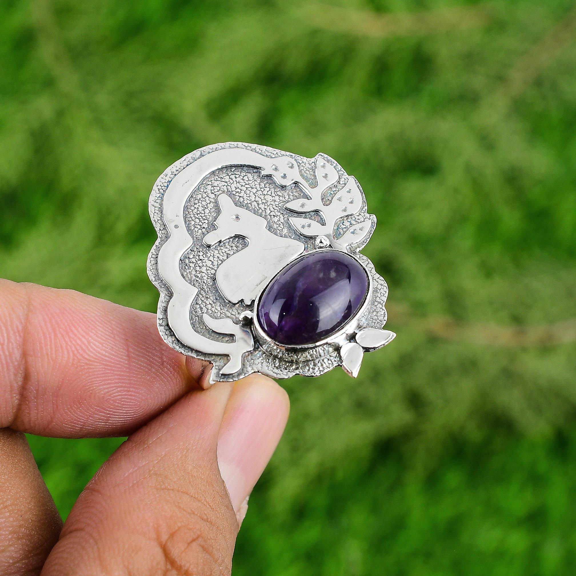 

Mothers day Deal African Amethyst Gemstone Sterling Silver Sister Statement Ring Adjustable