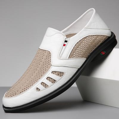Fashion Men's Air Mesh Leather Shoes Summer Men's Sandals Handmade Close Toe Non Slip Cow Summer Tendon Shoes Business Slip On Shoes