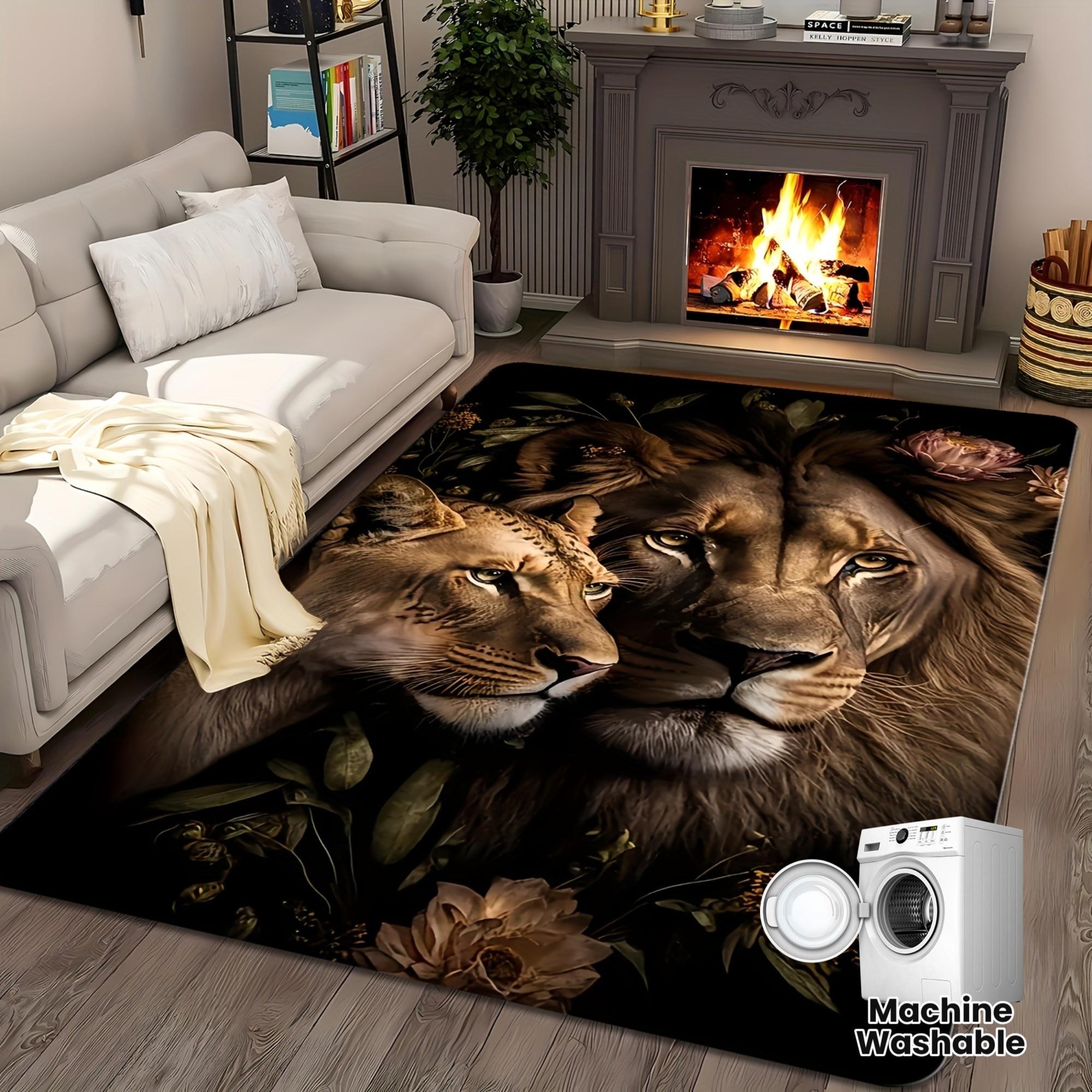 

Majestic Lion Creative Area Rug - Artistic Animal Pattern Floor Mat for Living Room, Bedroom, Home Office, Non-Slip Carpet 40x60cm
