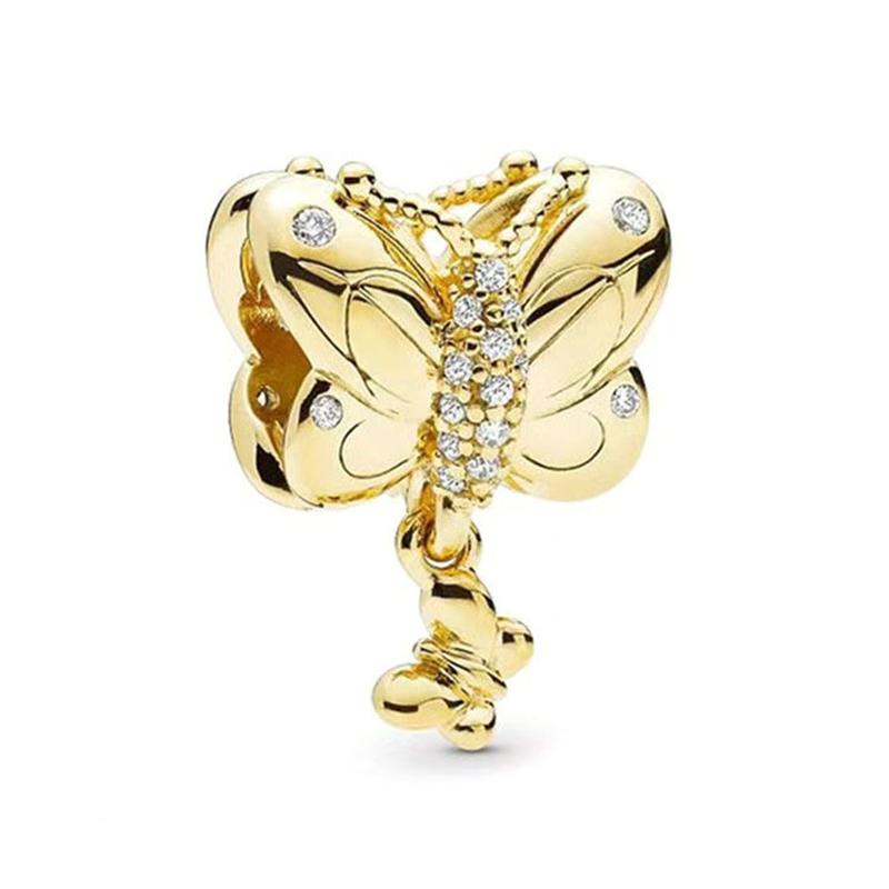 New Gold Plated Charm Bead Charms Do It Yourself Women Jewellery Gifts Spiritual Dreamcatcher Blue Blossom Butterfly Leveled Hearts Bead Charms Compat