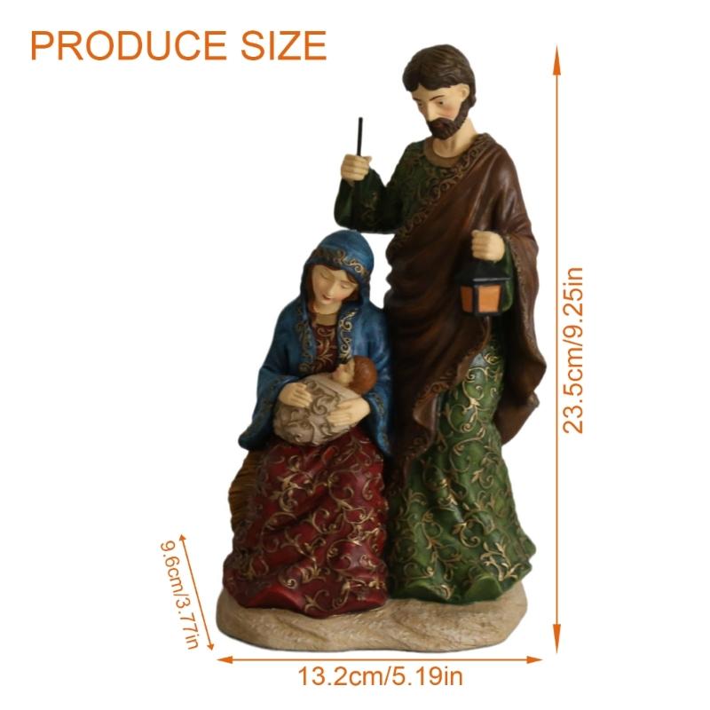 Vintage Holy Family Christmas Figurine Resins Nativity Scene Sculpture Holiday Tabletop Religious Decors Ornament Gift