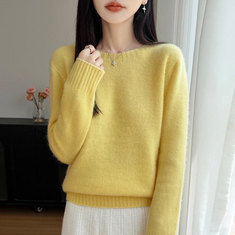 2026 A/W Pure Wool Thick Round Neck Solid Sweater