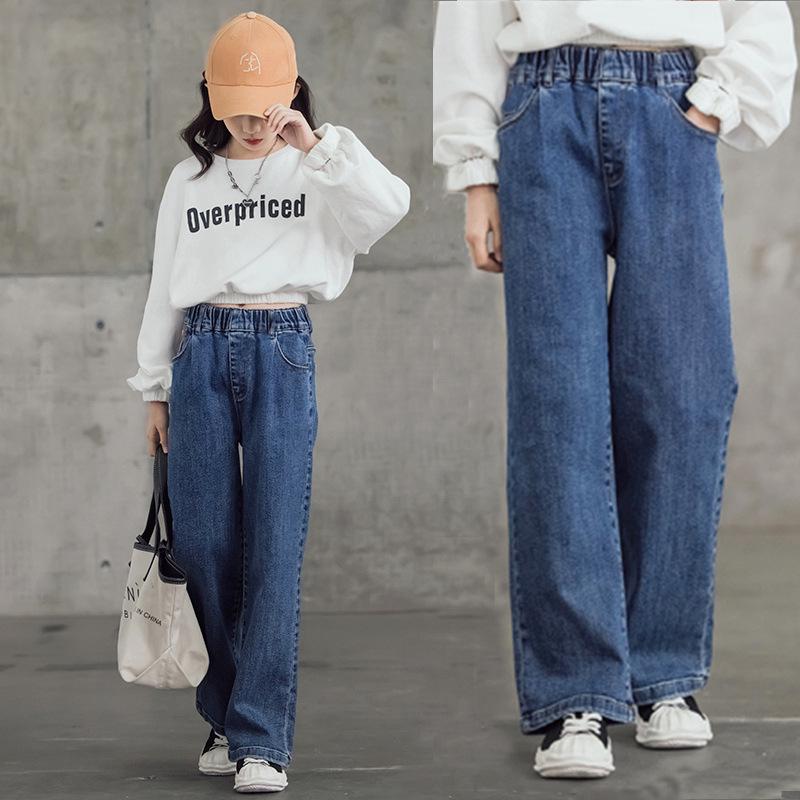 Bestickte Wide-Leg Jeans für Mädchen für Frühling & Herbst - Gerader & Lockerer Schnitt für Kleine & Ältere Mädchen
