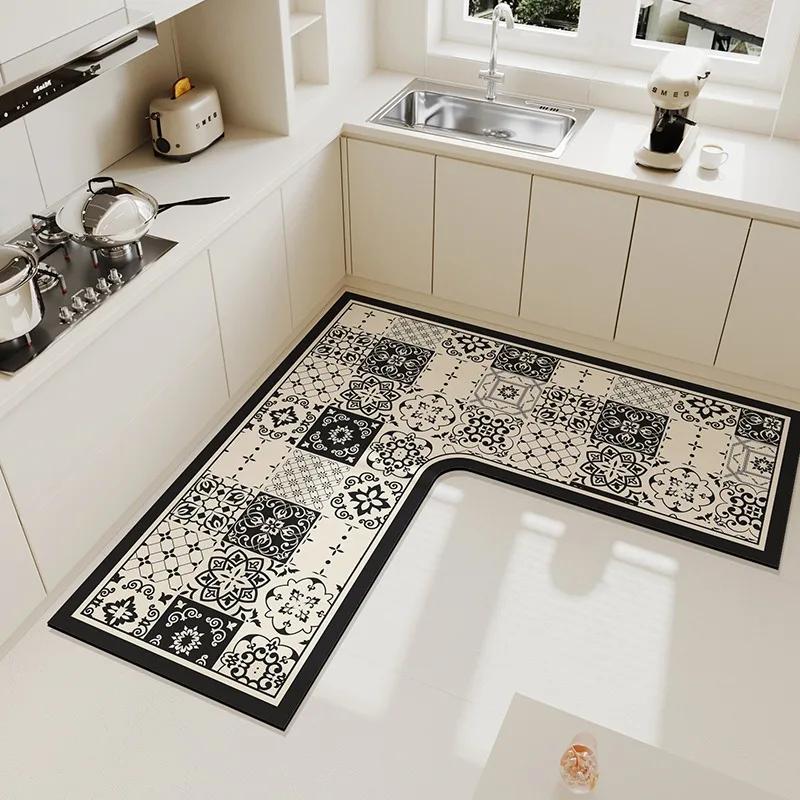 Carpet for Kitchen Pvc Floor Mat L-shaped Rug Soft Diatom Mud Absorbent Foot Mats Non-slip Water-absorbent Home Decoration