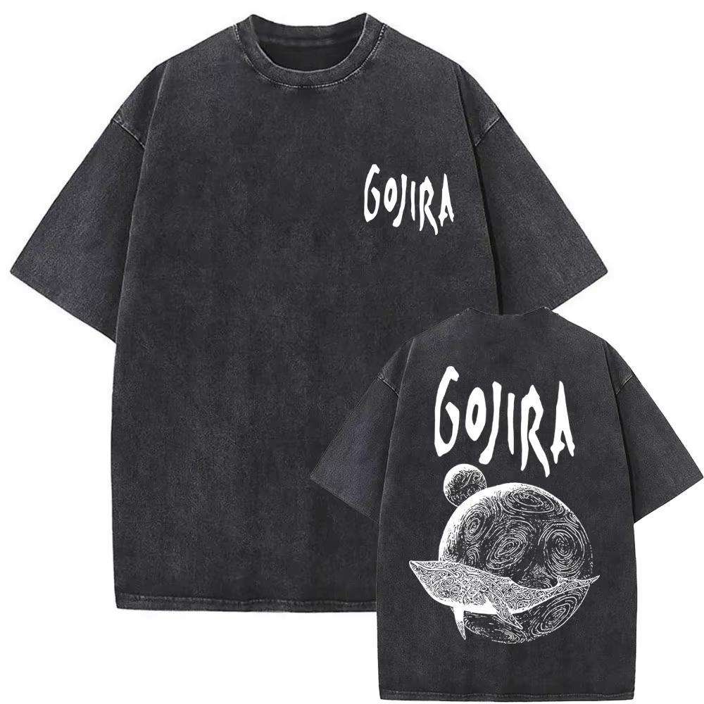 2026 Summer Fashion Trendy Tee Washed Vintage Metal Band Gojira T-shirt From Mars To Sirius Flying Whales Snake Graphic T-shirts