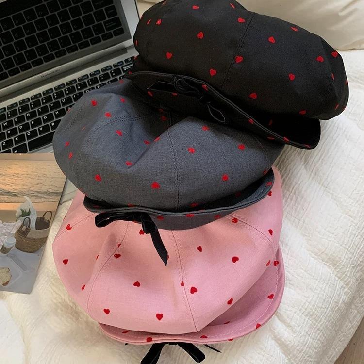 Niedliche Baskenmütze mit Schleife für Damen im Frühling und Herbst Kleine Wolkenmalermütze mit großem Kopfumfang