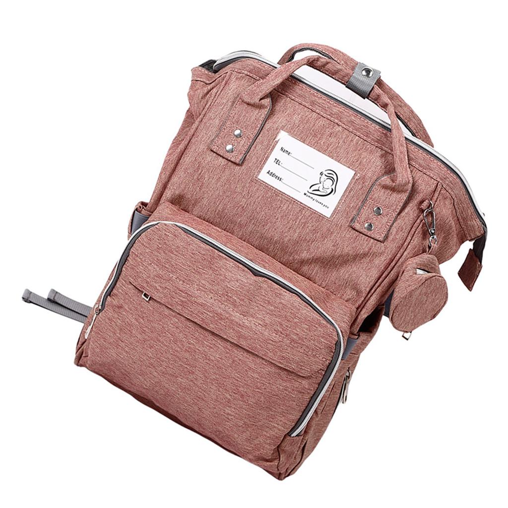 Diaper Backpack Large Capacity Waterproof Multi Pockets Travel Mummy Bag for Outdoor Pink Oxford Cloth