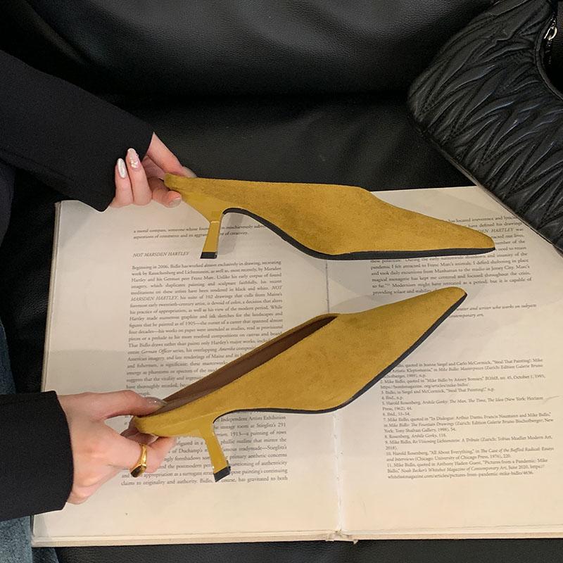 Fashion Fashion Pointed Toe Ladies Medium Heels Slippers Shoes Female Slides Heeled Slippers Sandals Shoes For Women Mules 2025 New