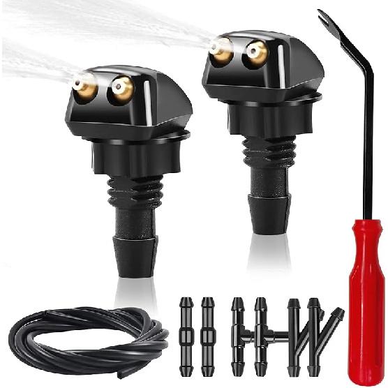2 Pack Front Windshield Washer Nozzles Kit, Including Adapters And Hoses 2 Pcs front windshield no