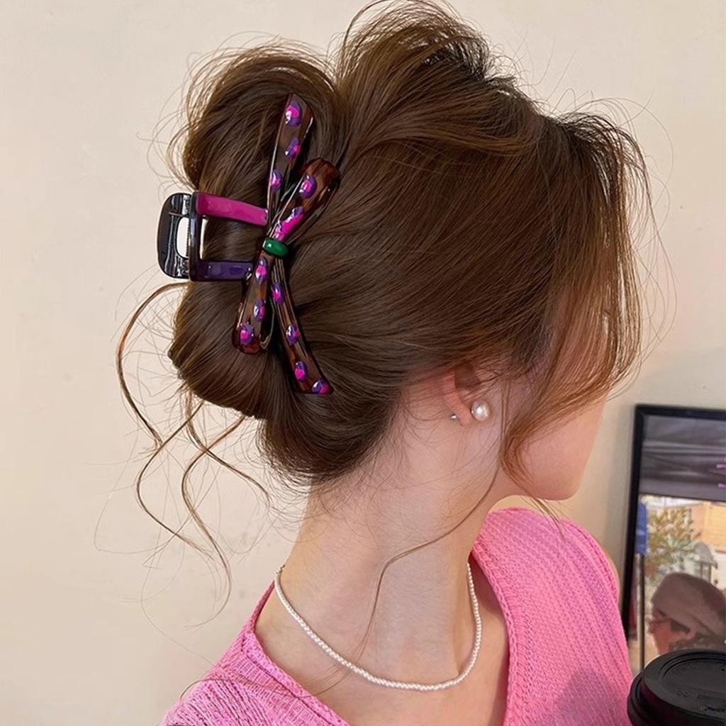 Stylish Color Block Bowknot Hair Claw Clip Resin Oil Drop Hair Styling Clip Hair Accessory For Women Fashion Headwear