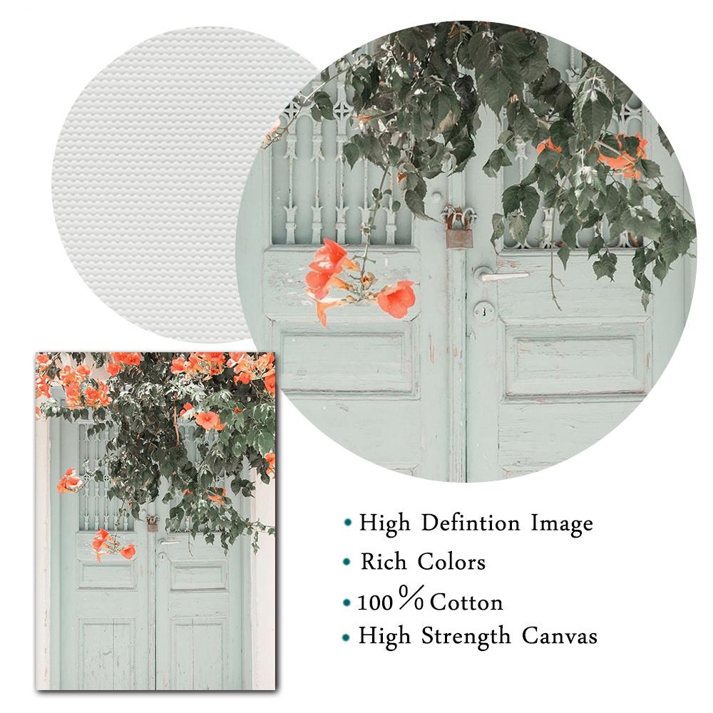 Greece Santorini Poster Print Boho Blush Mediterranean Flowers Canvas Painting Minimalist Modern Wall Art Living Room Home Decor