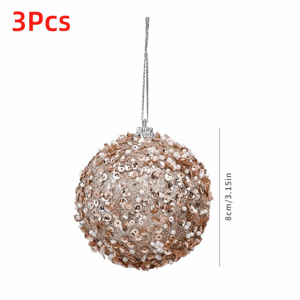 3 Stück 8cm Weihnachtsglitzerkugeln Neujahr DIY Weihnachtsbaum Hängeanhänger Gold Glitzernd Funkelnde Kugelanhänger Partyornamente