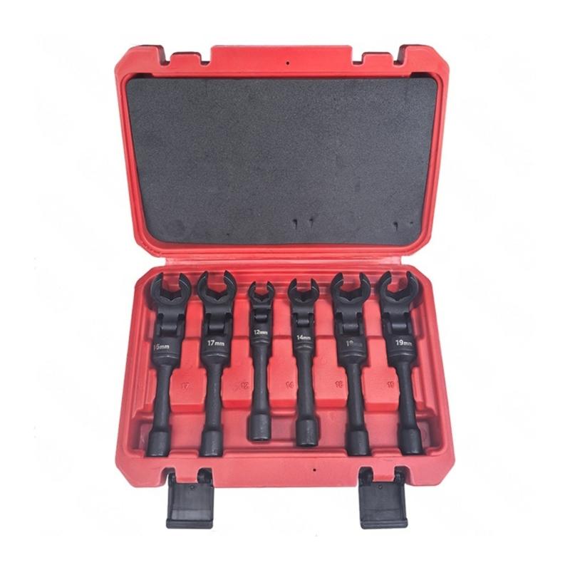 6pc Ergonomic Open End Wrench Kit 12-19mm Flexible Head Motion High Strength Steel Socket Wrench For Auto Maintenance