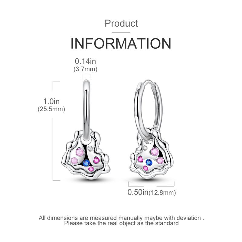 100% 925er Sterlingsilber Funkelnde Bunte Zirkon Ohrringe Herzförmige Creolen für Damen Hypoallergener Modeschmuck